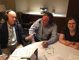 Jerry O’Brien (left) with co-hosts Jessica Hibbard (right) and Bill Thorne (center).